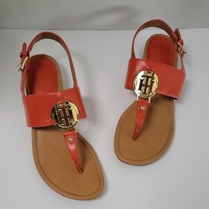 Tommy Hilfiger Women's Red and Tan Sandals